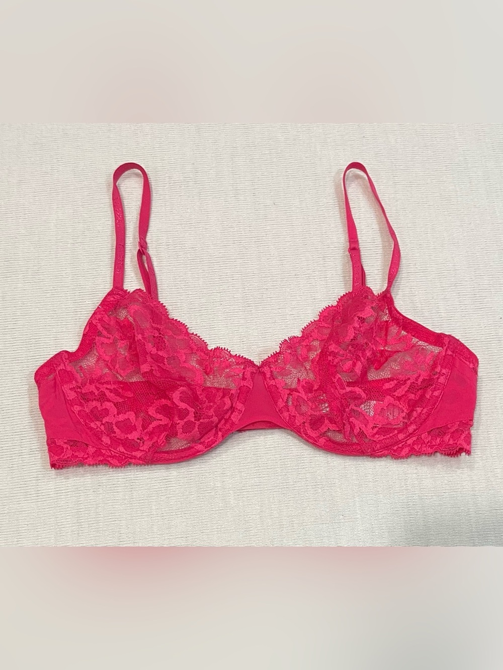 La Perla Maharani Sheer Chantilly Lace in Fuchsia Demi Bra 34C